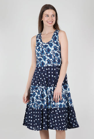 Joy Sleeveless Print Dress, Navy