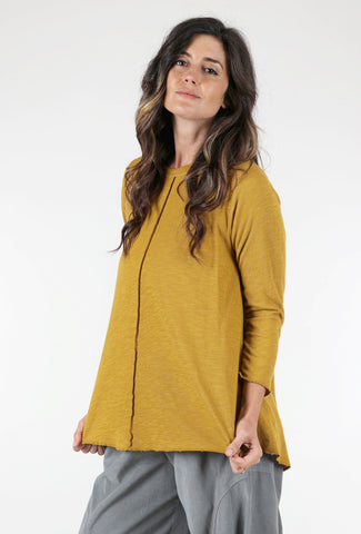 High-Low Raw-Seam Tee, Olive Oxide