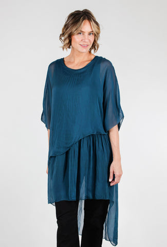 Silky Overlay Asym Tunic, Petrol