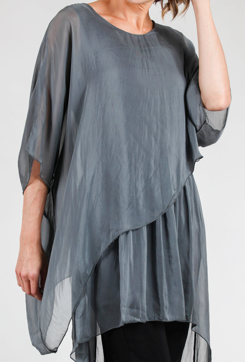 Silky Overlay Asym Tunic, Anthracite