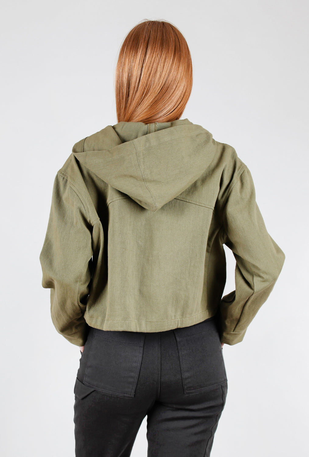 Crop Snap Button Hoodie, Olive