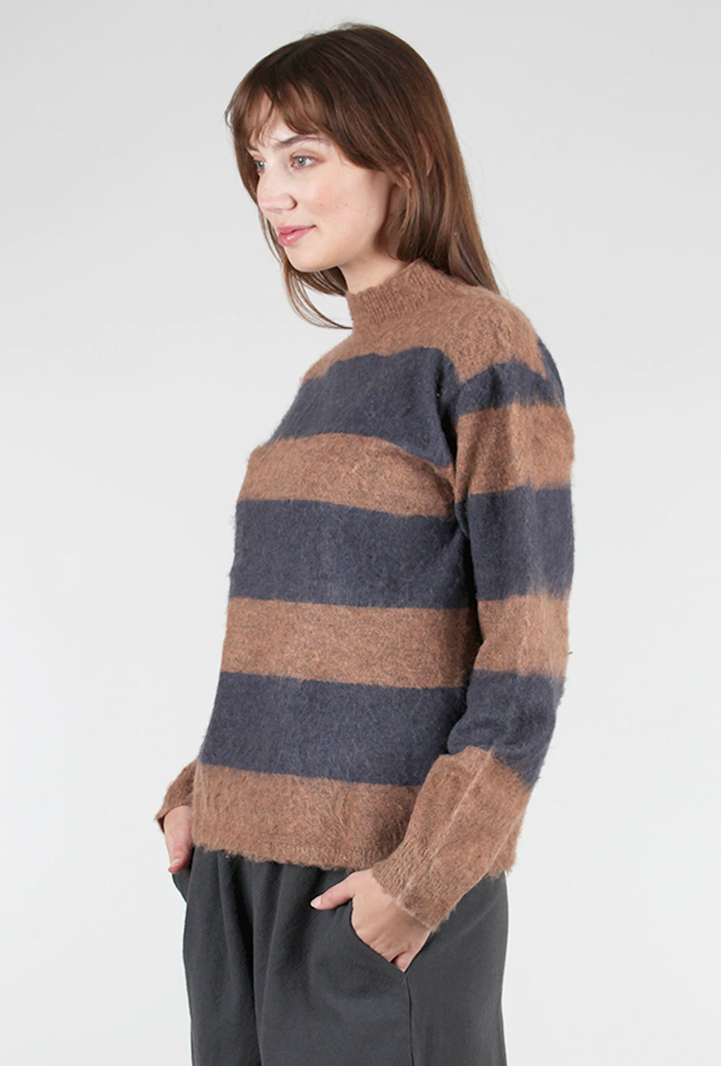 Fluffy Stripe Sweater, Chocolate