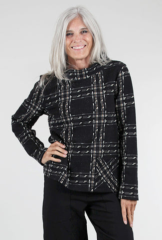 Speckle Knit Plaid Pullover, Black