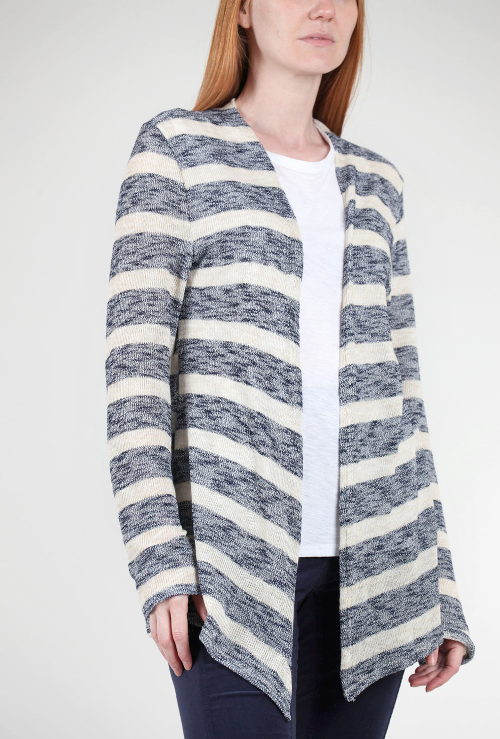 Stripe Sweater Knit Cardigan, Navy/Taupe