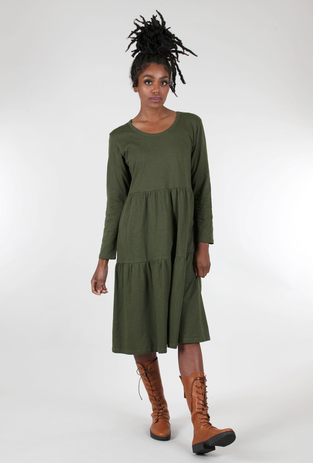 Maya Tiered Jersey Dress, Green