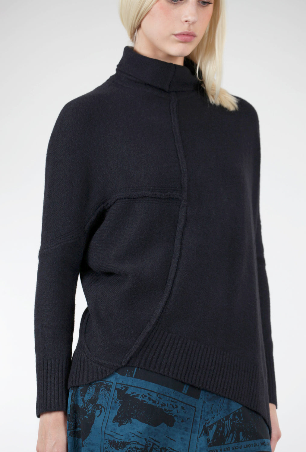 Asym Turtleneck Sweater, Black