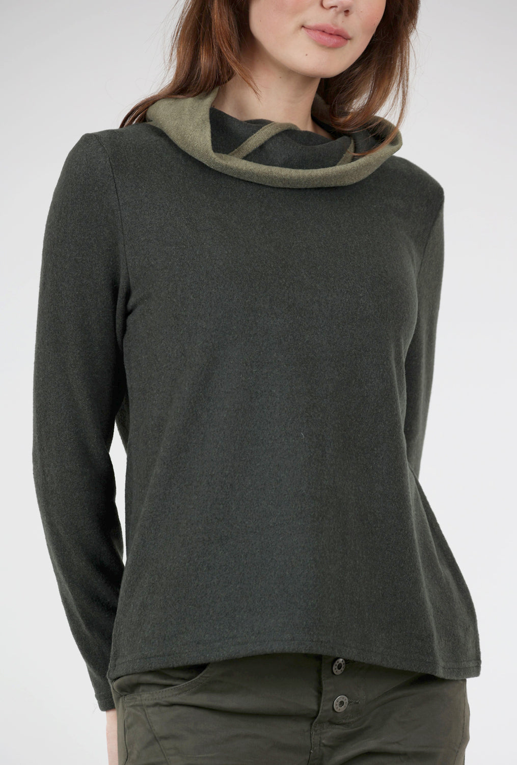 Contrast Cowl Cozy Top, Olive