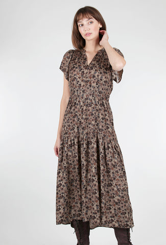 Ruffle-Sleeve Print Midi Dress, Tawny