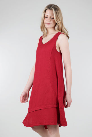 Asym Linen Combo Dress, Cardinal