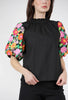 Embroidered Puff-Sleeve Top, Black