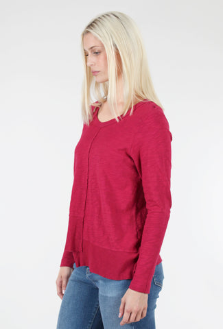 Shifted Rib Hem L/S Tee, Raspberry