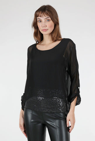 Sheer Overlay Sequin Top, Black