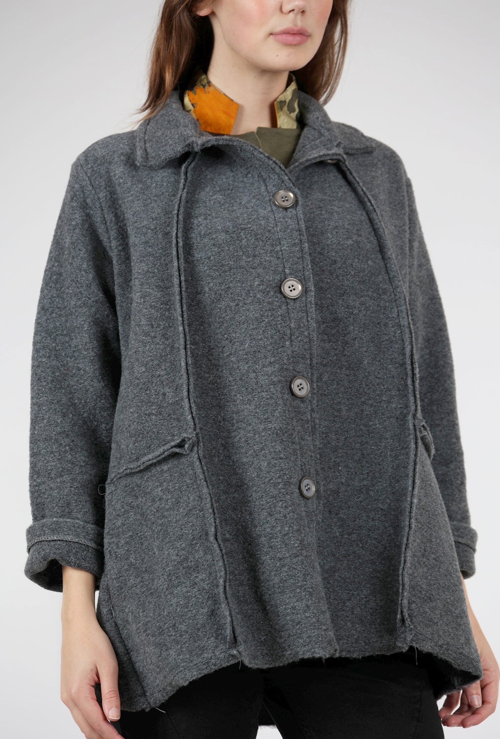 Raw-Trim Wool-Blend Jacket, Charcoal