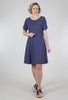 Cotton Slub Button-Sleeve Dress, Navy