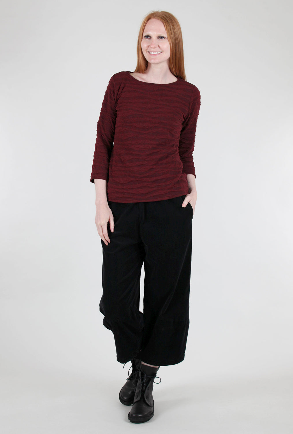 3/4-Sleeve Boatneck Wave Top, Holiday Red