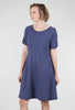 Cotton Slub Button-Sleeve Dress, Navy