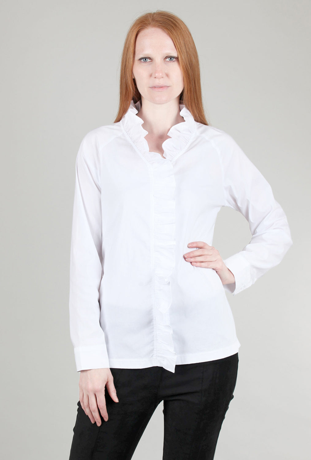 Ruffle Placket Shirt, White