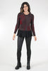 Chiffon-Trim Peplum Sweater, Black/Ruby