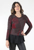 Chiffon-Trim Peplum Sweater, Black/Ruby