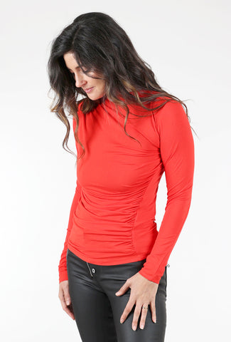 Ruched-Side Jersey Top, Red