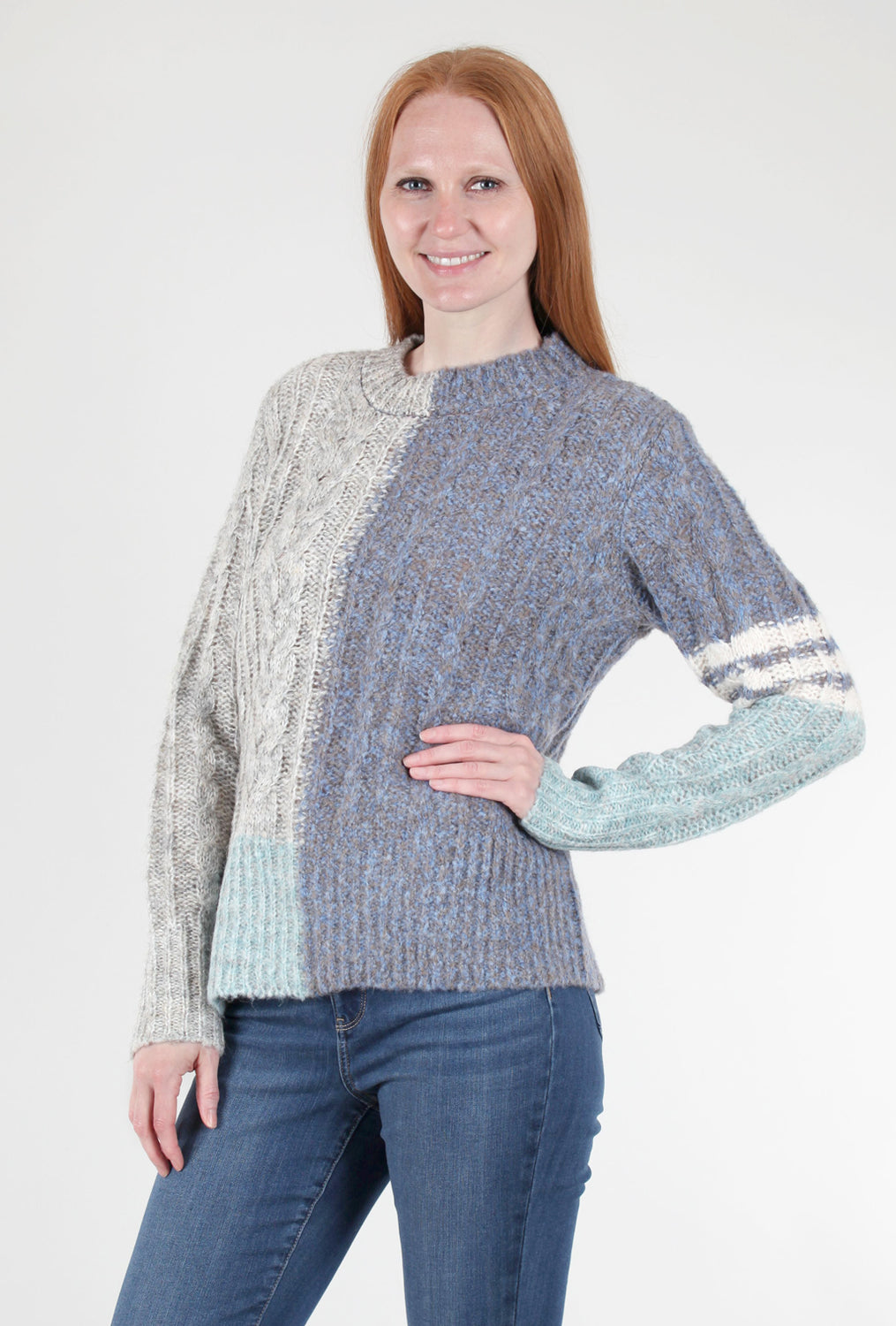 Color-Block Crew Sweater, Blue Multi