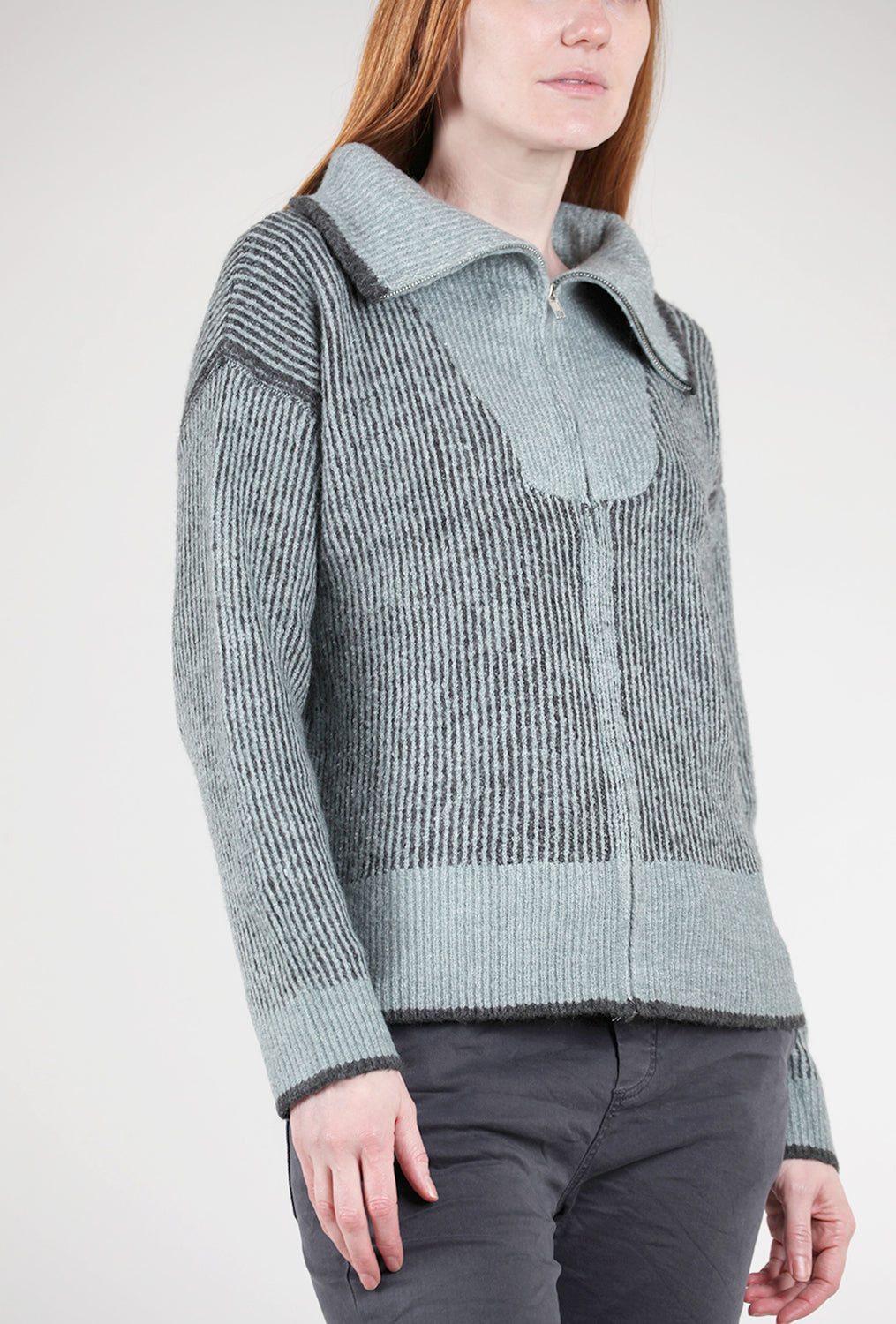 Stripe Zip-Up Sweater, Blue