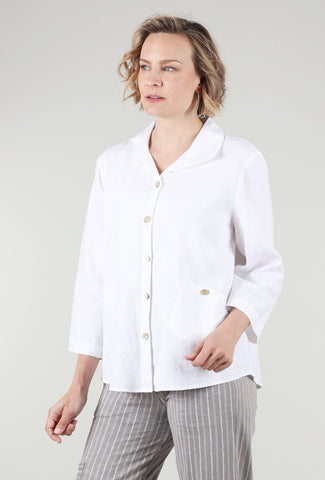 Easy Linen Pleat-Back Shirt, White