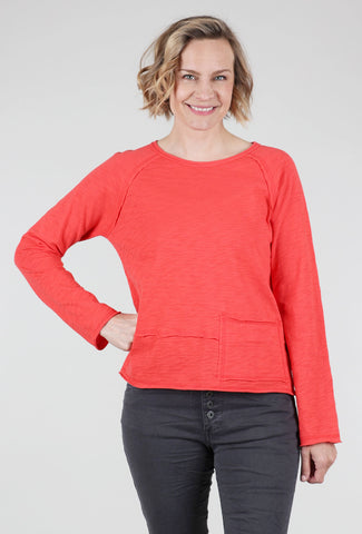 Cotton Slub Pocket Pullover, Red