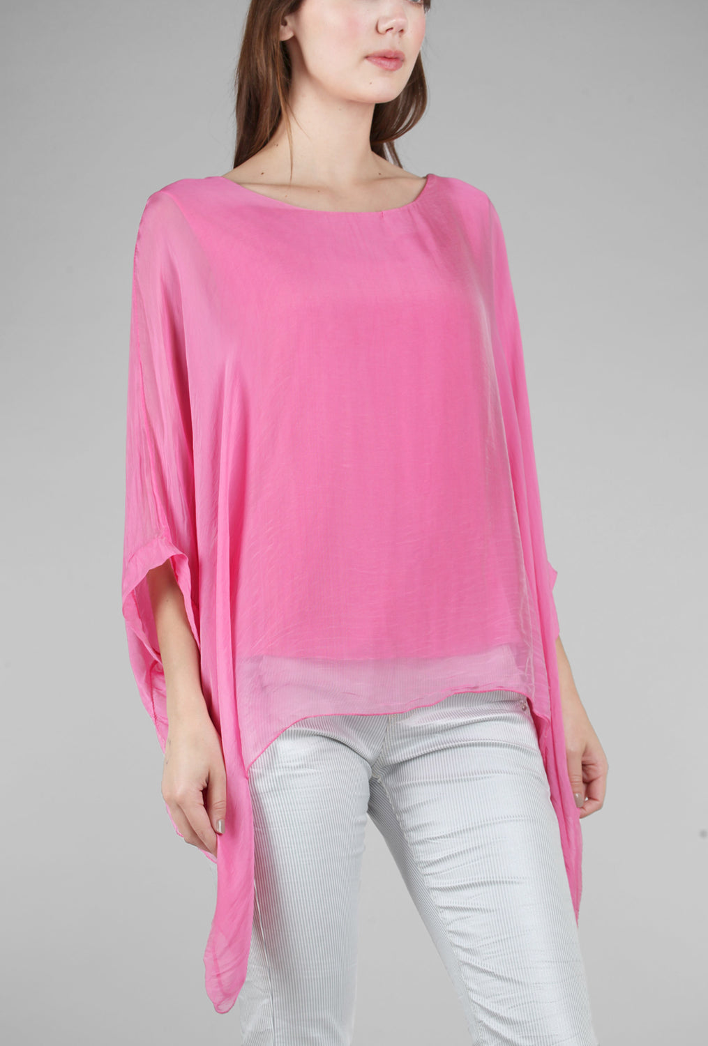 Silky Overlay Blouse, Hot Pink