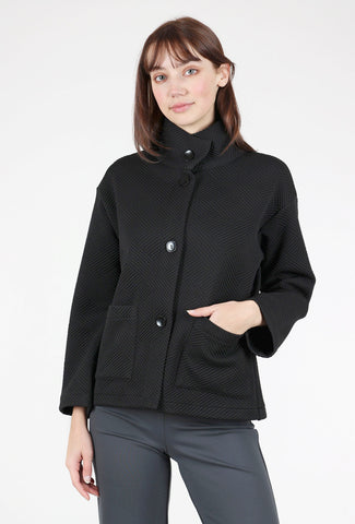 High-Collar Quilted Jacket, Black