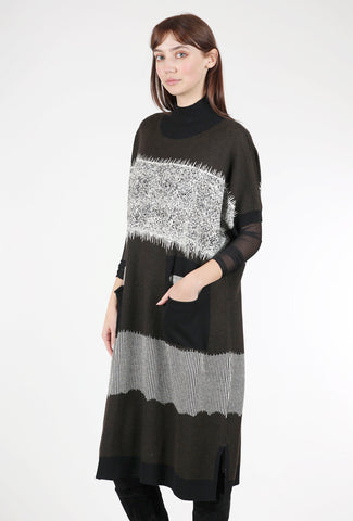 Intarsia Long Knit Dress, Brown