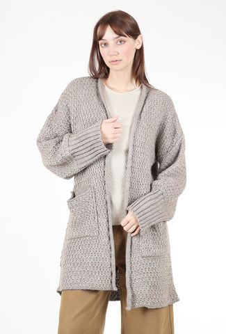 Patch-Pocket Knit Cardigan, Taupe