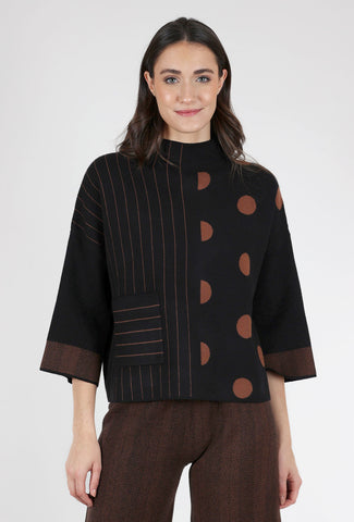 Boxy Stripes Dots Sweater, Chocolate