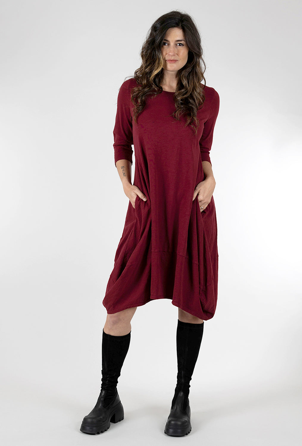 3/4-Sleeve Tulip Dress, Sumac Red