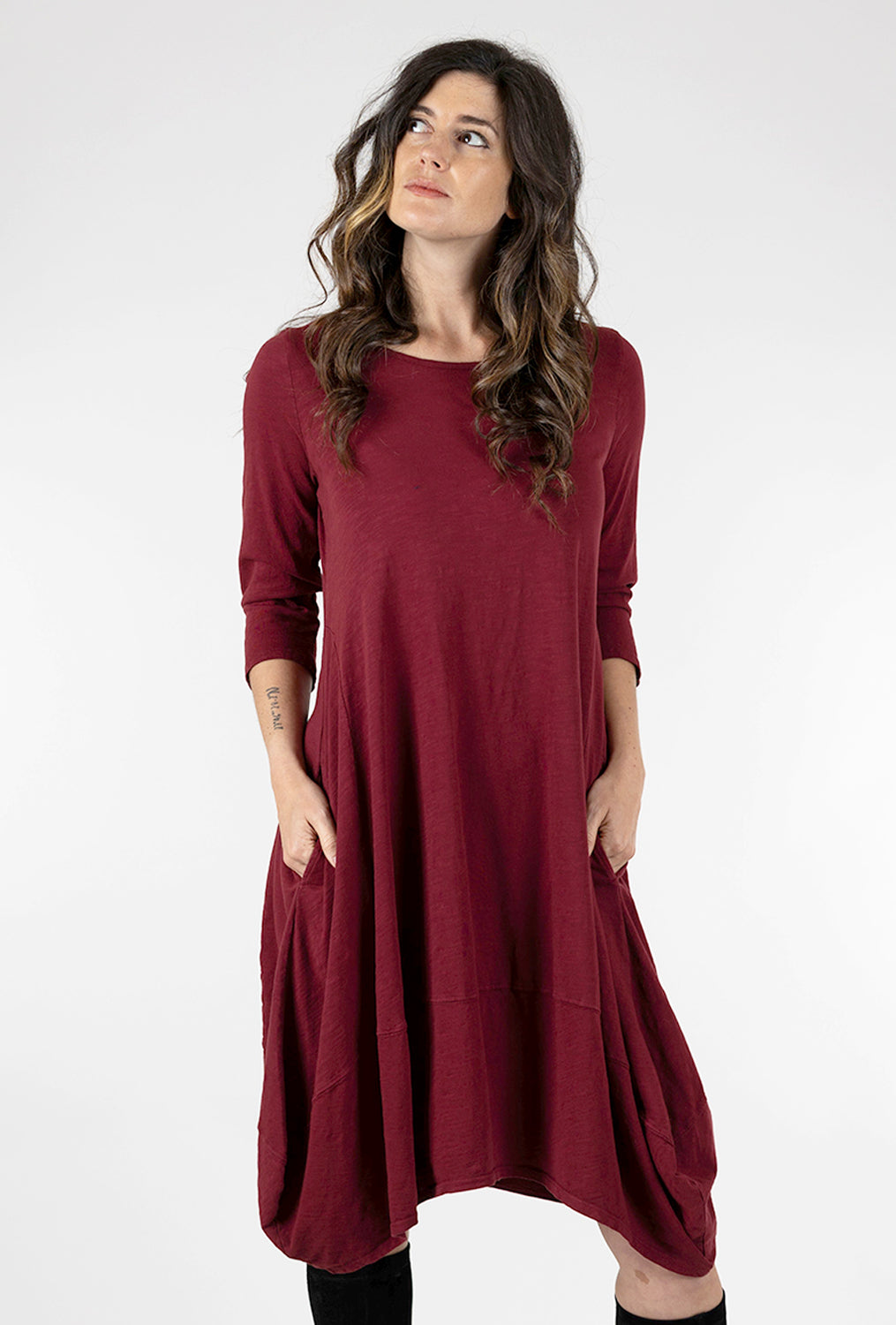 3/4-Sleeve Tulip Dress, Sumac Red