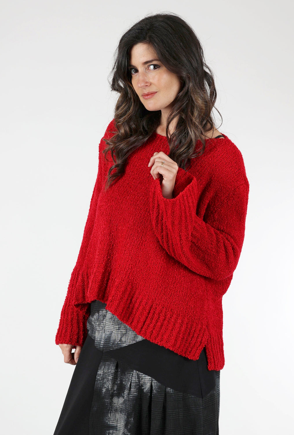 Bell-Sleeve Slouchy Sweater, Red