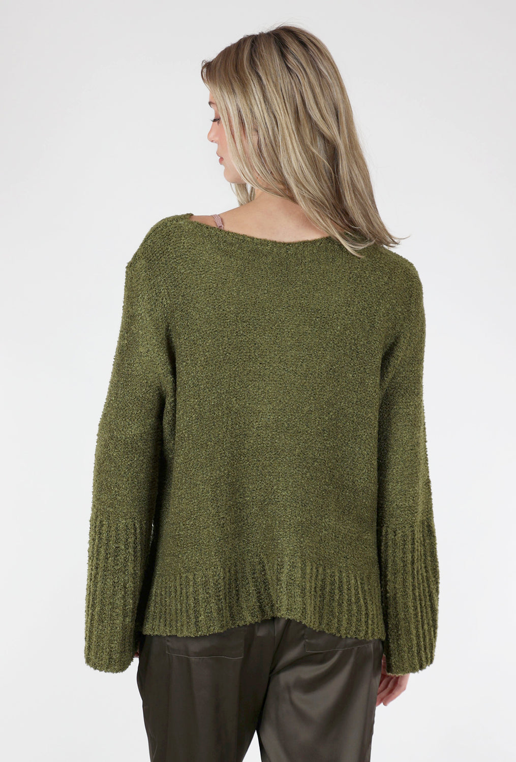 Bell-Sleeve Slouchy Sweater, Khaki Green
