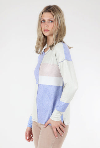 Color-Block Seamed Pullover, Periwinkle