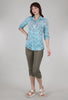 Roll-Up Sleeve Crinkle Shirt, Aqua Print