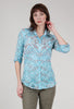 Roll-Up Sleeve Crinkle Shirt, Aqua Print