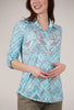 Roll-Up Sleeve Crinkle Shirt, Aqua Print