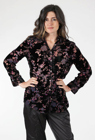 Burnout Floral Velvet Shirt, Black/Mauve
