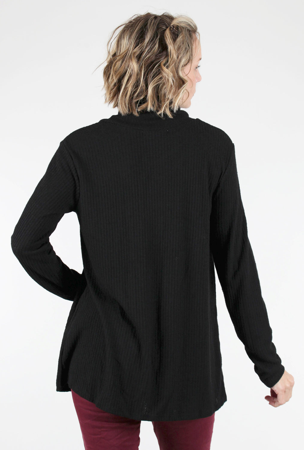 Folded Cowl Ribbed Top, Black