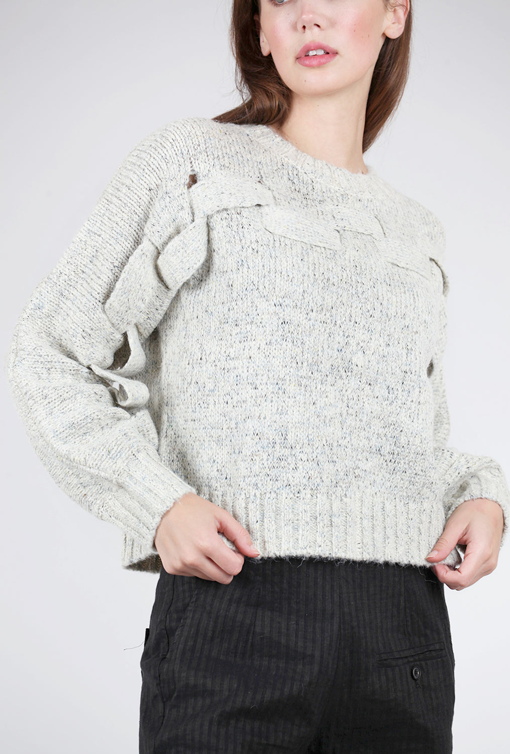 Front-Weave Dolman Sweater, White