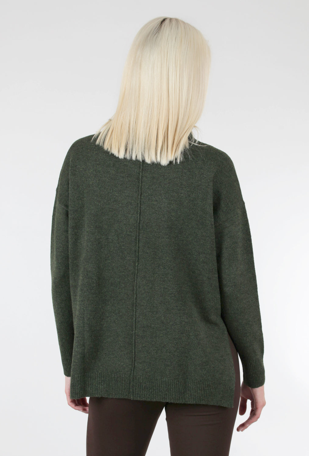 Roll-Neck High-Low Sweater, Olive