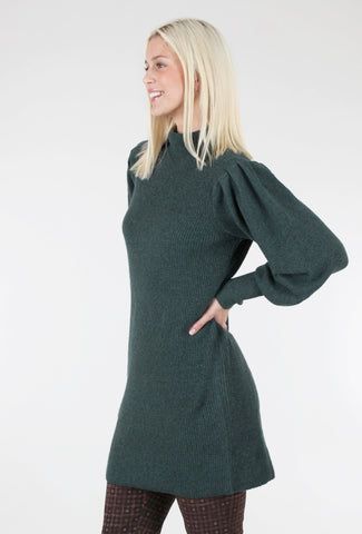 Puff-Sleeve Sweater Dress, Green