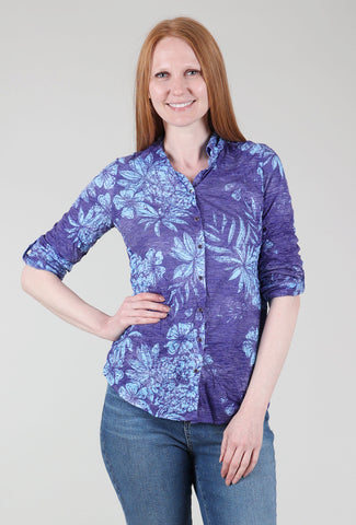 Roll-Up Sleeve Crinkle Shirt, Ocean Print