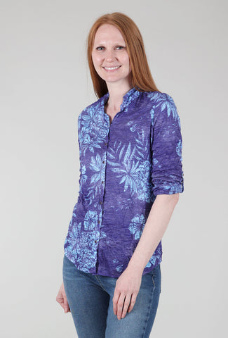 Roll-Up Sleeve Crinkle Shirt, Ocean Print