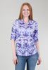 Roll-Up Sleeve Crinkle Shirt, Wave Print