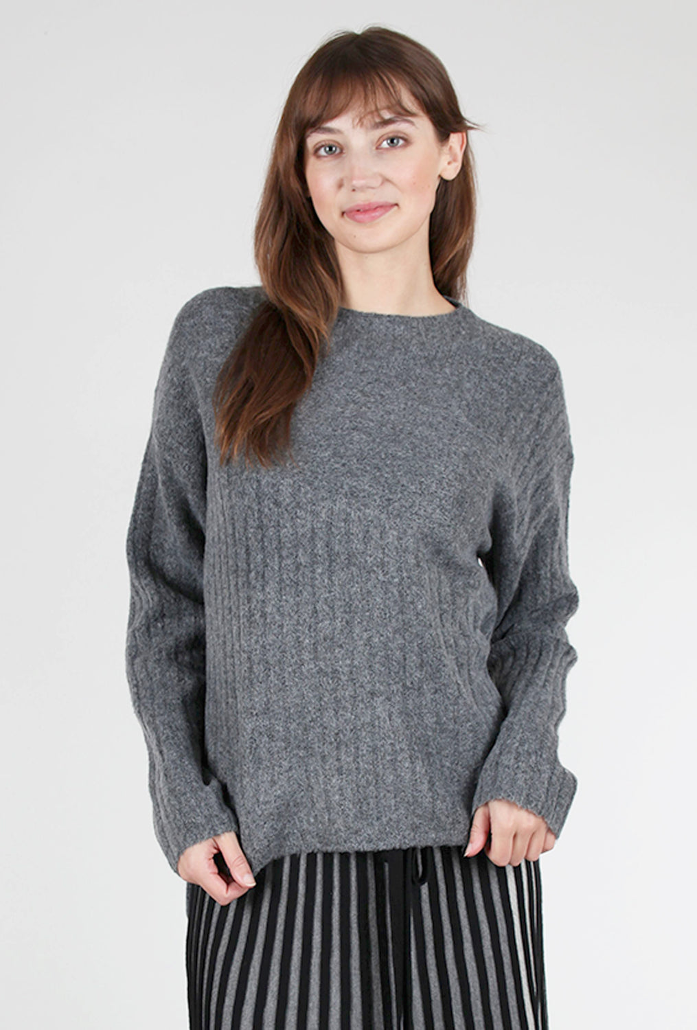 Ribbed High/Low Sweater, Charcoal